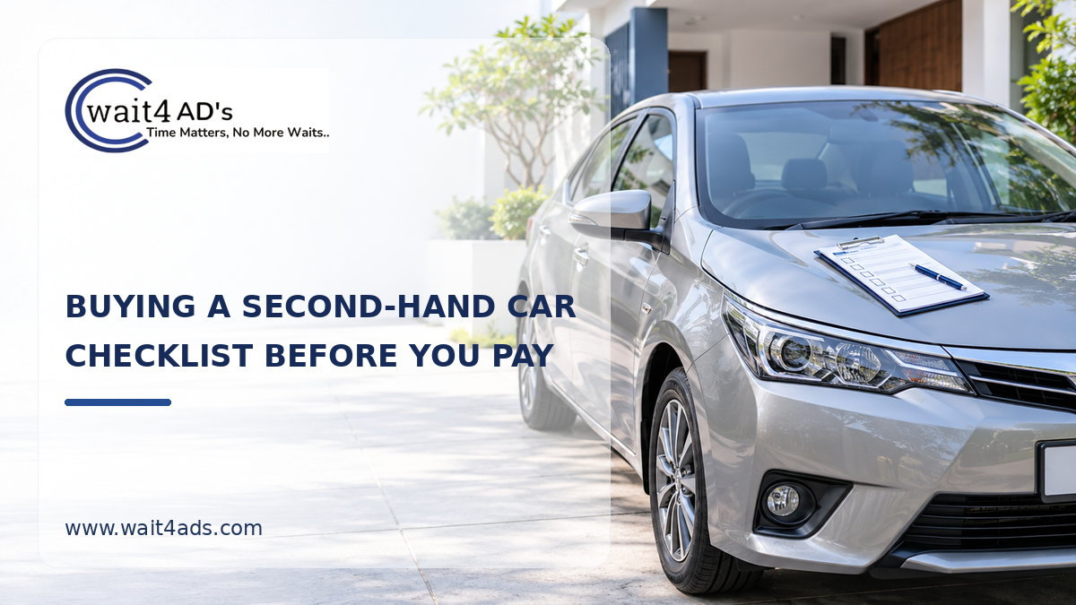How to Buy a Second Hand Car in India: Inspection and Document Checklist - Blog Cover Image on Wait4Ads Blog