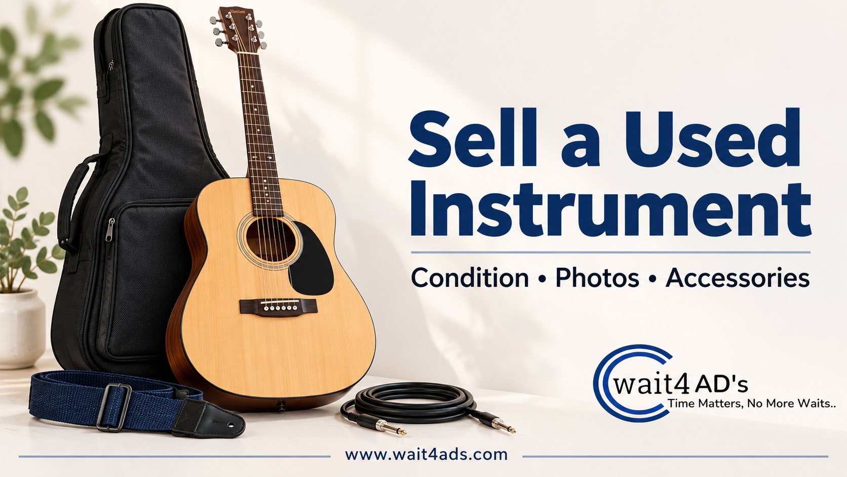 How to Sell a Used Musical Instrument: Condition, Photos and Accessories - Blog Cover Image on Wait4Ads Blog