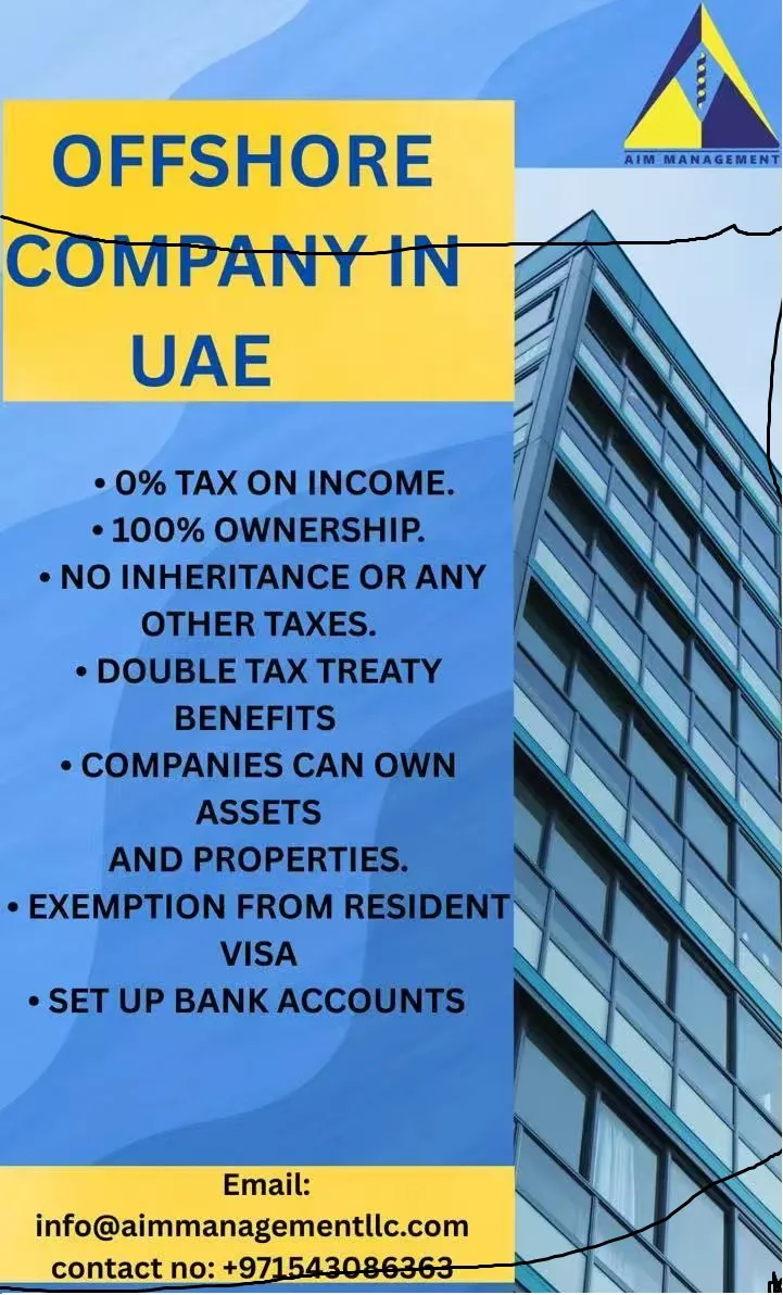 USD2100 UAE OFFSHORE COMPANY LICENSE AND GUARANTEE BANK ACCOUNT ASSIST
