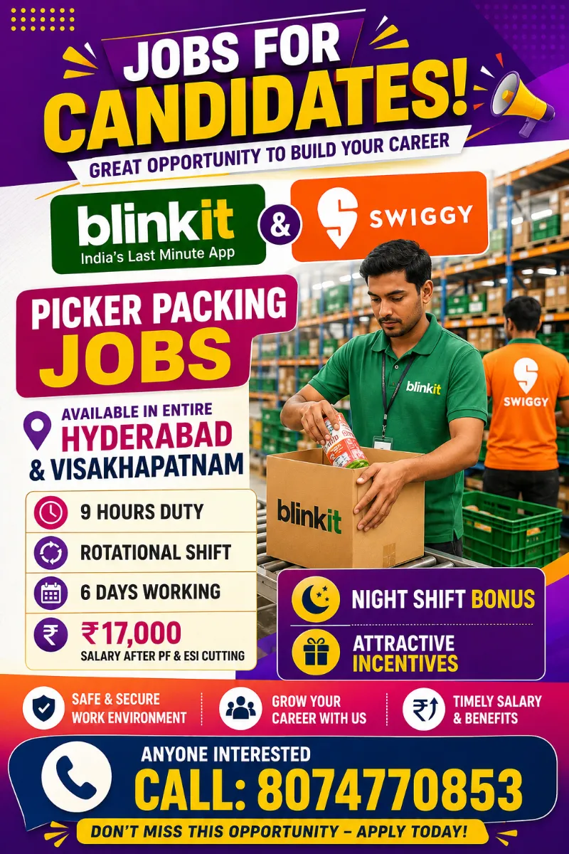 Picker and packer  - Jobs in Hyderabad for ₹20000