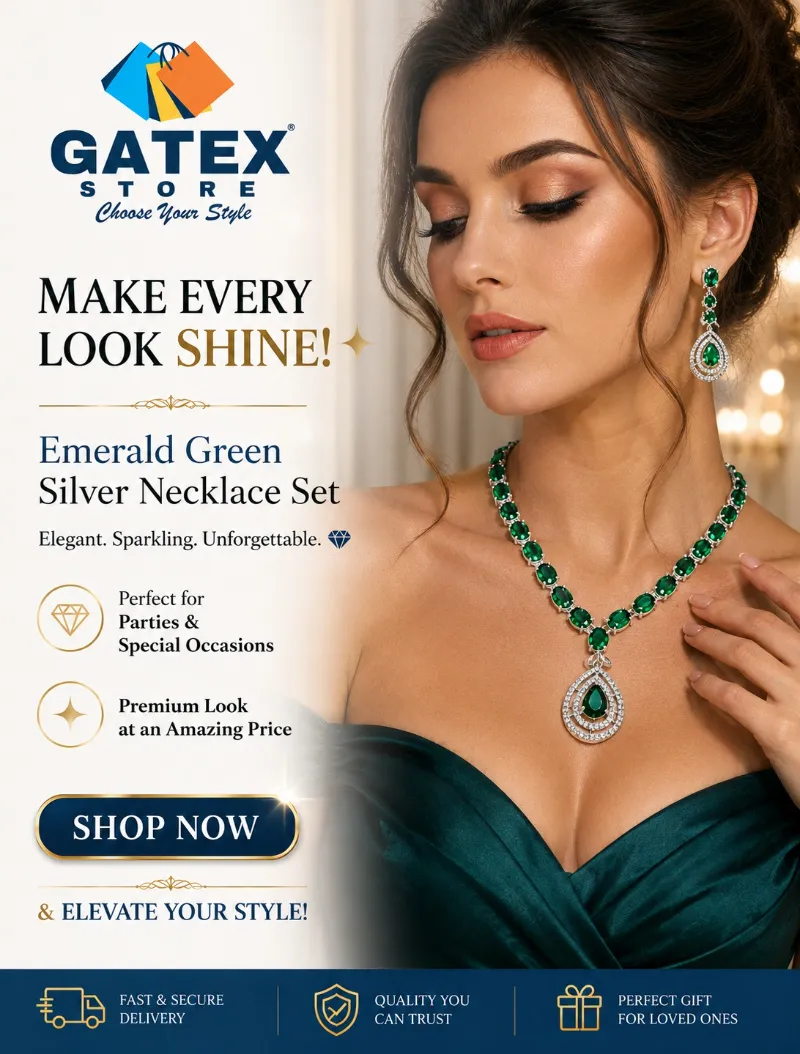  Emerald Green Silver Necklace Set 