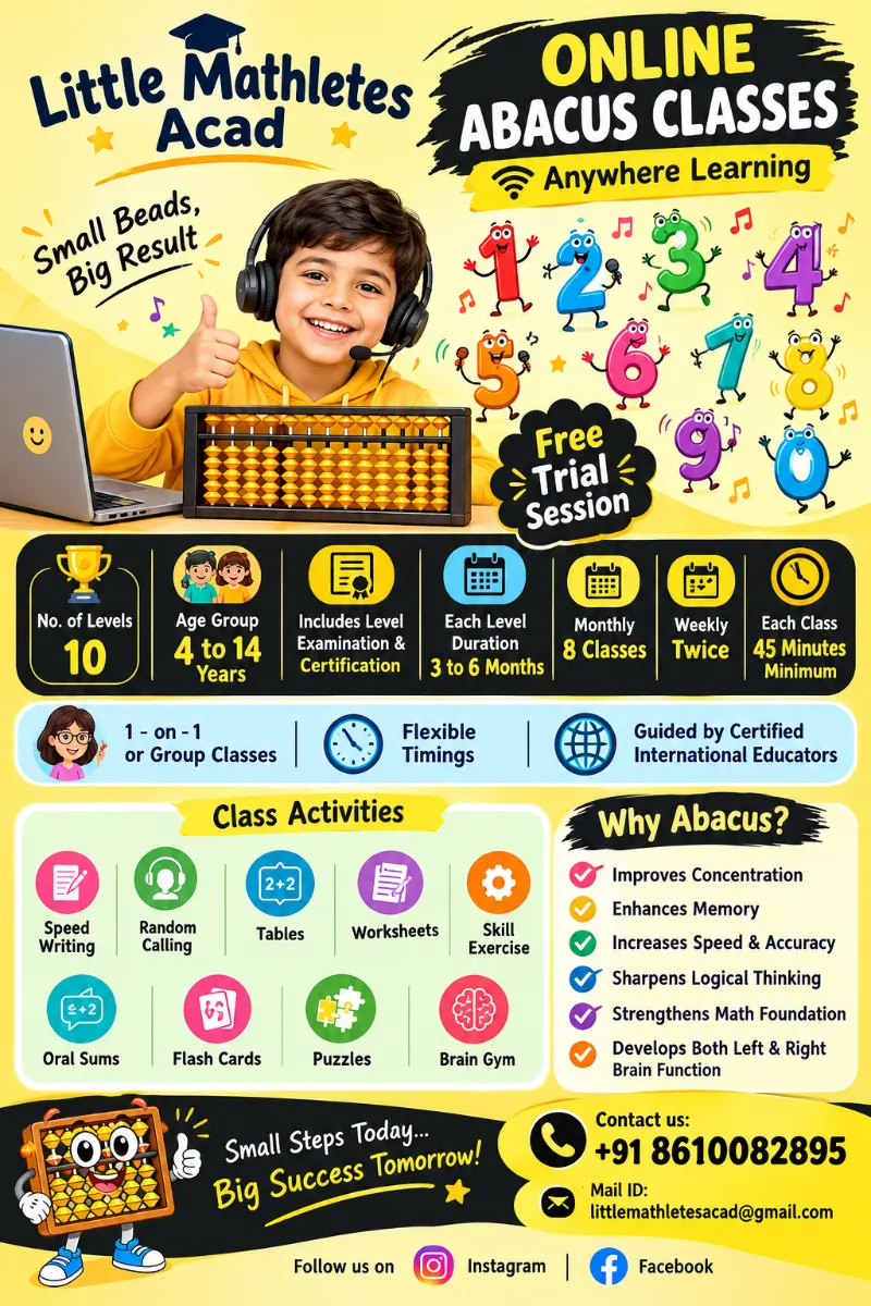 ONLINE ABACUS,VEDIC & ADVANCE MATH CLASSES 