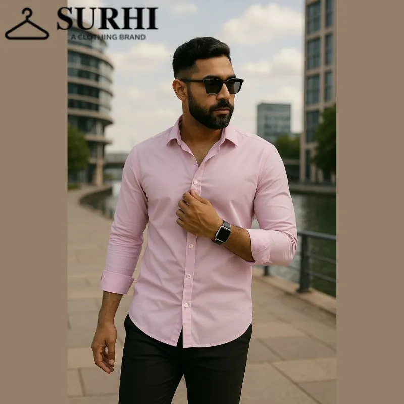  Pink Solid Full Sleeves Casual Shirt