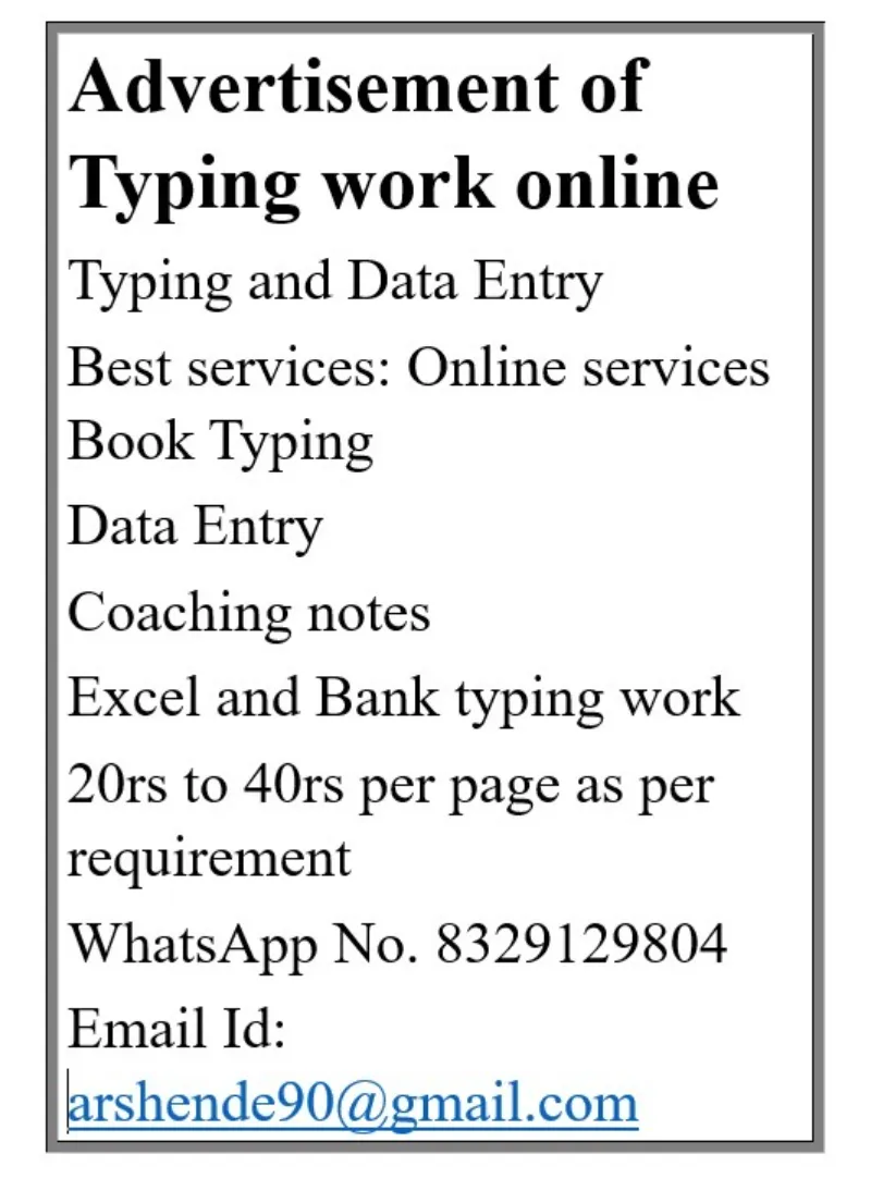 Online typing work 