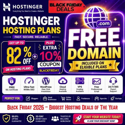 Hostinger Black Friday Sale 2026 – Get 83% + Extra 10% OFF + Free Domain