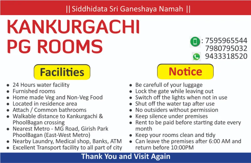 PGAccomodation for Boys Kankurgachi Kolkata