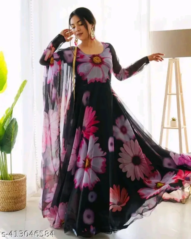 Stylish gown Dupatta Sets no bottamwear